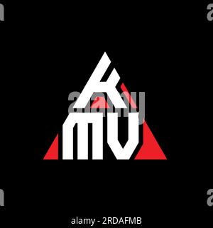 KMV triangle letter logo design with triangle shape. KMV triangle logo design monogram. KMV triangle vector logo template with red color. KMV triangul Stock Vector