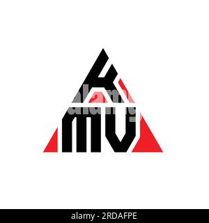 KMV triangle letter logo design with triangle shape. KMV triangle logo design monogram. KMV triangle vector logo template with red color. KMV triangul Stock Vector