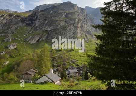 The hamlet Friburge, located in the valley of Champagny le Haut, Vanoise National Park, Northern French Alps, Tarentaise, Savoie, France Stock Photo