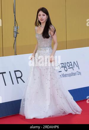 Incheon, South Korea. 19th July, 2023. South Korean actress Bae Su-ji (stage name: Suzy), former member of K-Pop girl group Miss A, arrived red carpet during a ‘2nd Blue Dragon Series Awards' at Paradise City Chroma in Incheon, South Korea on July 19, 2023. (Photo by Lee Young-ho/Sipa USA) Credit: Sipa USA/Alamy Live News Stock Photo