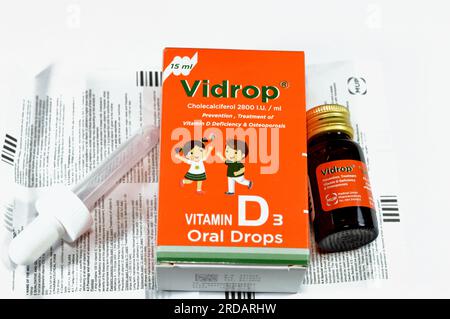 Cholecalciferol Vitamin D3 medical drops, conceptual image. A vitamin ...