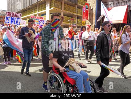 Diversity & disability at Manchester Pride Festival parade, 36 Whitworth Street, Manchester,England,UK, M1 3NR Stock Photo