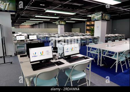 Visit the main media center of the 31st FISU World University Games in Chengdu City, southwest China's Sichuan Province, 19 July, 2023. Stock Photo