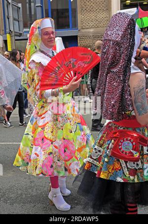 Sisters of Perpetual indulgence at Manchester Pride Festival parade, 36 Whitworth Street, Manchester, England, UK, M1 3NR Stock Photo