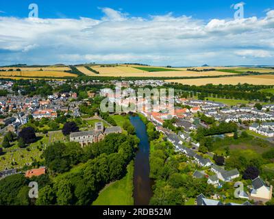 Aerial view of Haddington town on the River Tyne in East Lothian, Scotland, UK Stock Photo