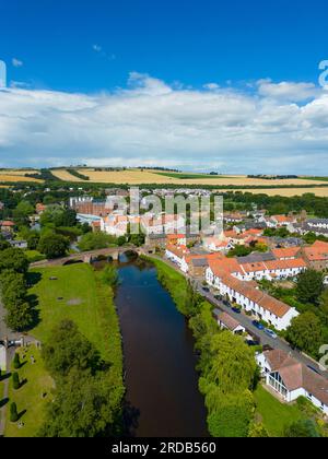 Aerial view of Haddington town and Nungate Bridge at Waterside on the River Tyne in East Lothian, Scotland, UK Stock Photo