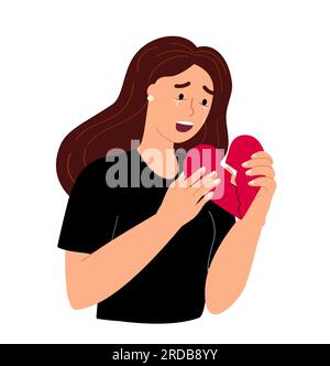 Unhappy Crying person feeling overwhelmed,frustrated because of broken heart, unrequited love.Anguish desperate woman with psychological trauma.Flat v Stock Photo