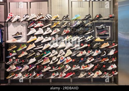 A colorful display of NIKE shoes at Dick's Sporting Goods in the Danbury Fair Mall in Connecticut. Stock Photo