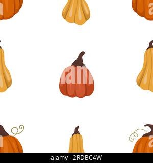 Farm textile pattern with vegetables. Simple autumn pattern with yellow and orange pumpkins on a white background. Natural background Stock Vector