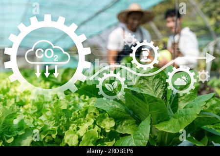 Agriculture technology farmer to research about agriculture problems analysis data and visual icon Stock Photo