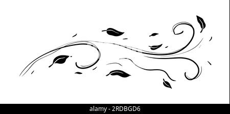 Leaf wind doodle line sketch set. Hand drawn doodle wind motion, air blow, leaf falling elements. Sketch drawn air weather, autumn falling concept. Isolated vector illustration. Stock Vector