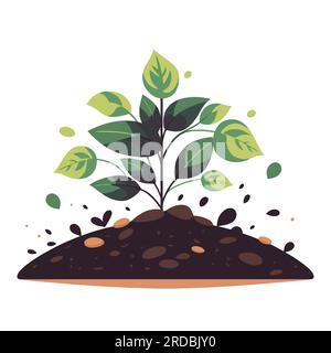 Young plant growing out of the ground. Plant growing from soil. Vector ...