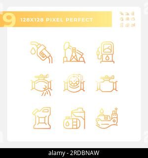 Petroleum industry gradient linear vector icons set Stock Vector