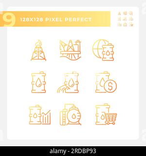 Oil production gradient linear vector icons set Stock Vector