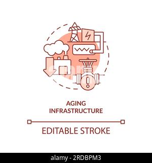 2D aging infrastructure concept icon Stock Vector