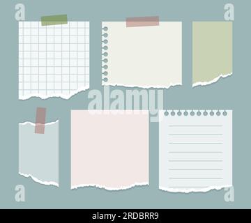 Set of note papers with ripped edges. Torn memo notes. Stock Vector