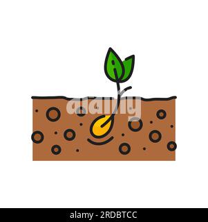 Seed growth in soil agriculture color line icon. Plant grow thin line vector pictogram with sprout seed growing in ground, agriculture or gardening icon. Seedling cultivation, farming outline sign Stock Vector