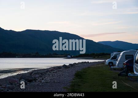 Sunset at Bunree Campsite on the shores of Loch Linnhe,Fort William, Scotland, UK. Stock Photo
