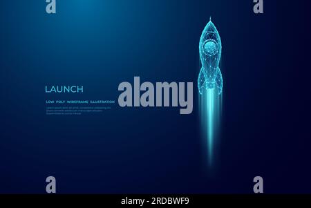 Rocket launch into outer space. Boosting and takeoff career concept Stock Vector