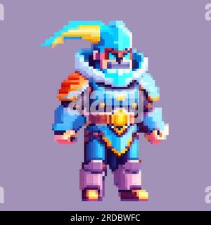Knight warrior pixel art character for 8 bit game scenery arcade video game background Stock Vector