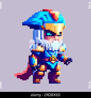 Knight warrior pixel art character for 8 bit game scenery arcade video game background Stock Vector