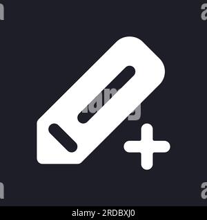 Pencil and plus dark mode glyph ui icon Stock Vector