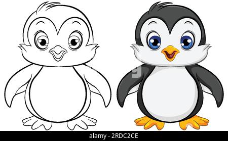 A vector cartoon illustration of a cute baby penguin, isolated on white background, ready for colouring Stock Vector