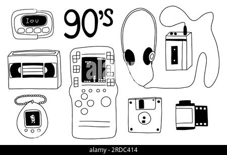 90s retro doodle objects set Stock Vector