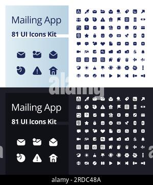 Mailing app glyph ui icons kit for dark, light mode Stock Vector