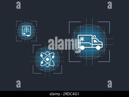 Progress in medicine concept design template with white glyph icons Stock Vector
