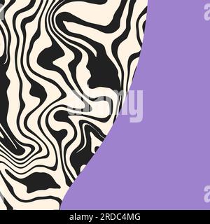 Abstract trippy marble background with purple copy space. Trendy square backdrop in retro groovy style. Psychedelic patterns 60-70s. Cool vector cover Stock Vector