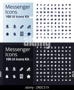 Messenger glyph ui icons kit for dark, light mode Stock Vector