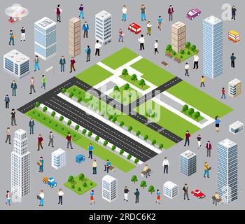 Isometric individual way of life communication 3D illustration outline Stock Vector