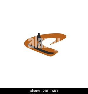 Hand drawn vector abstract simple minimalistic art graphic drawing tropical surfing icon sign,surfing man on the wave isolated. Summer beach modern Stock Vector