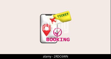 3d illustration. Check-in location, book a flight ticket on the phone online. Stock Vector