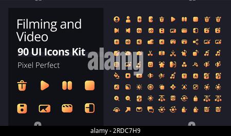Video production pixel perfect solid gradient ui icons kit Stock Vector