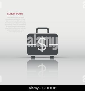 Money briefcase icon in flat style. Cash box vector illustration on white isolated background. Finance business concept. Stock Vector