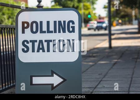 Polling station in Yiewsley during a by-election in the northwest London constituency of Uxbridge and South Ruislip on July 20, 2023. Voters headed to the polls in three by-elections across England, with Prime Minister Rishi Sunak's ruling Conservatives braced for defeat in each as inflation-battered Britain's economic woes bite.Credit: Horst Friedrichs/Alamy Live Stock Photo