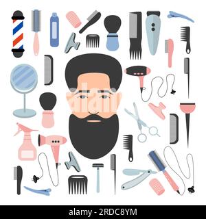Barber shop hair salon tools Stock Vector
