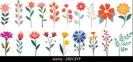 Set of floral elements. Flower and green leaves. Wedding concept - flowers. Floral poster, invite. Vector arrangements for greeting card or invitation Stock Vector