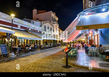 Bars and restaurants in the popular Ladadika district of Thessaloniki Macedonia, Northern Greece Stock Photo