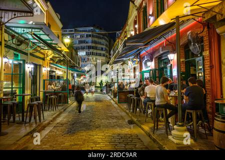 Bars and restaurants in the popular Ladadika district of Thessaloniki Macedonia, Northern Greece Stock Photo