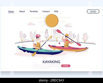 Kayaking vector website landing page design template Stock Vector