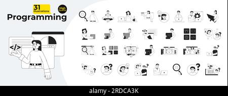 Programming monochrome concept vector spot illustrations bundle Stock Vector