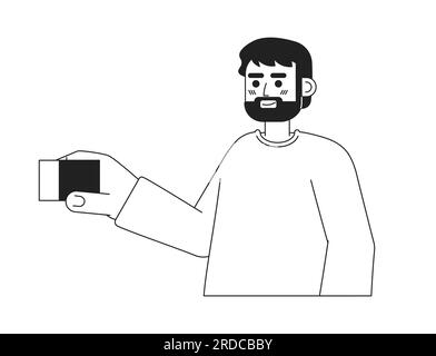 Happy bearded dad holding constructor cube monochromatic flat vector character Stock Vector