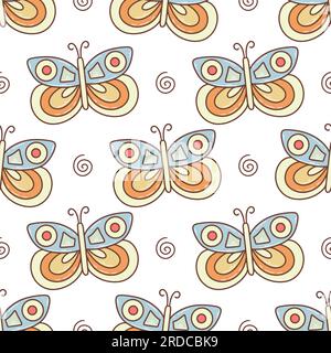 Cute butterflies background. Hand drawn baby moths seamless pattern. Print for childrens textiles, wallpaper, design, vector illustration Stock Vector
