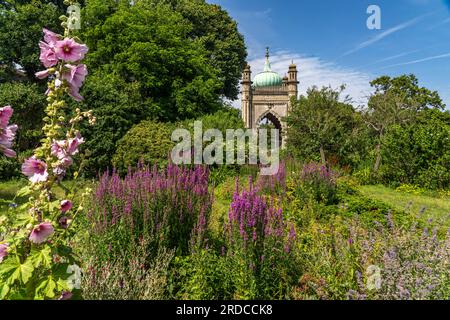 Garten und Nordeingang des  Royal Pavilion im Seebad Brighton, England, Großbritannien, Europa  |   Gardens and northern entrance of the Royal Pavilio Stock Photo