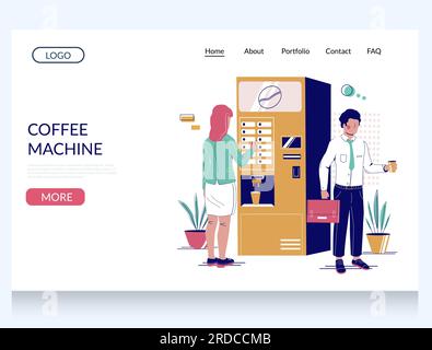 Coffee machine vector website landing page design template Stock Vector