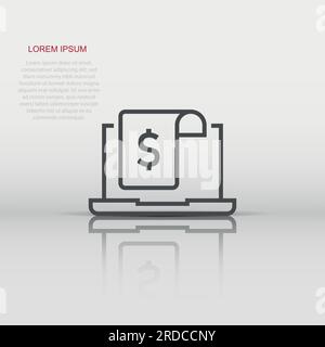 Laptop with money icon in flat style. Computer dollar vector illustration on white isolated background. Finance monitoring business concept. Stock Vector
