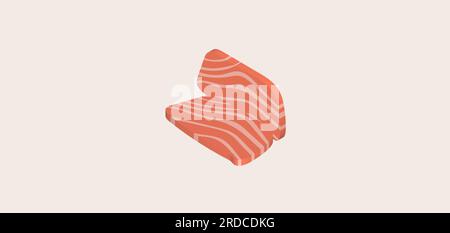 3D illustration, thick slices of raw salmon of fresh sashimi or trout sashimi. Stock Vector